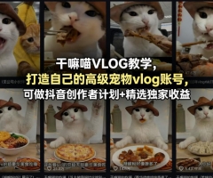 干嘛喵VLOG教学，打造自己的高级宠物vlog账号，可做抖音创作者计划+精选独家收益