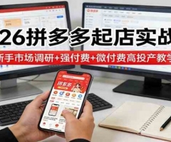 2026拼多多起店实战课：新手市场调研+强付费+微付费高投产教学