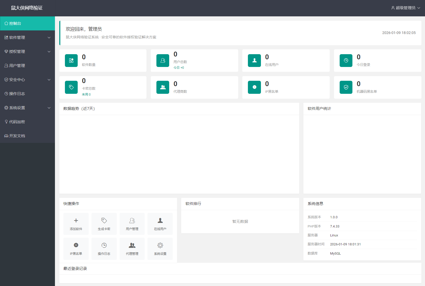 鼠大侠网络验证系统源码 一机一码授权验证 全开源-1.png