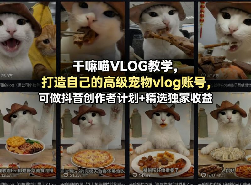 干嘛喵VLOG教学，打造自己的高级宠物vlog账号，可做抖音创作者计划+精选独家收益-1.jpg