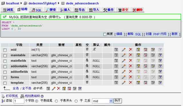 DEDECMS默认自定义搜索数据库表说明（dede_advancedsearch）