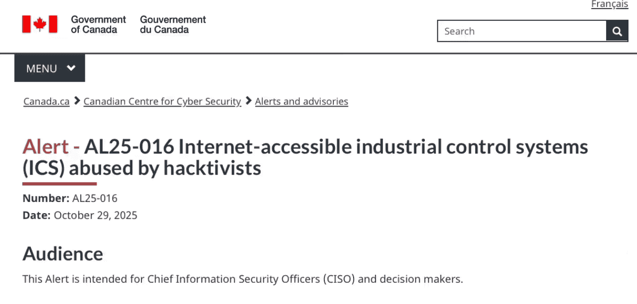 加拿大网络安全中心警告：多地基础设施工控系统安全防护不足、近期遭黑客频繁攻击
